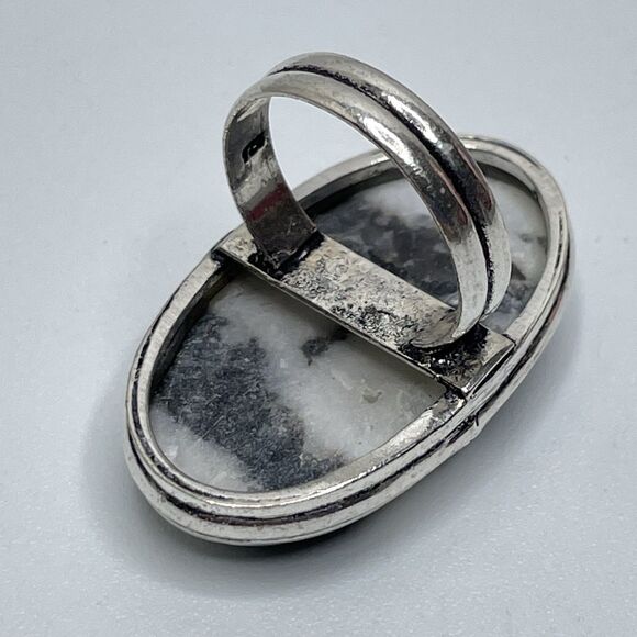 Stunning Buffalo Turquoise Boho Silver Plated Statement Ring Sz 6.75 - Picture 6 of 6